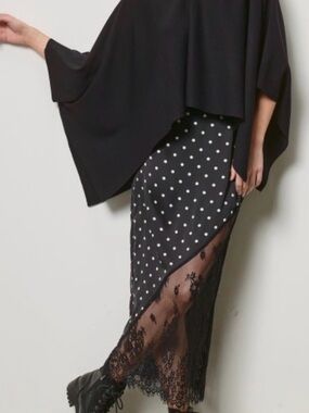Black Polka Dot Lace Panel Maxi Skirt